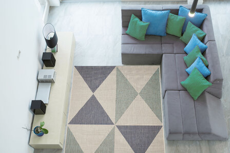 Geruit modern vloerkleed of karpet Simi Aqua